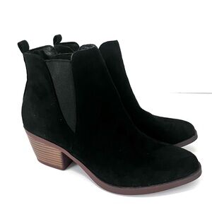 Black Faux Suede Ankle Booties Chelsea Western Boho Cottagecore Boot Women 7